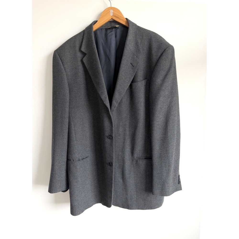 Donna Karan Signature Mens Wool Silk Textured Blazer 46 Long Gray Minimalist